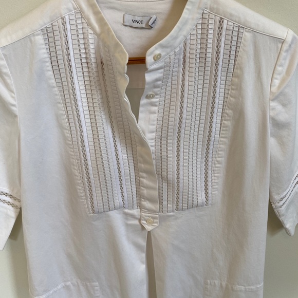 VINCE Lattice Lace Bib Cotton Poplin Shift Dress - Picture 8 of 16